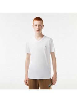 Lacoste klassisk v-hals T-shirt i hvid til herre | Regular fit