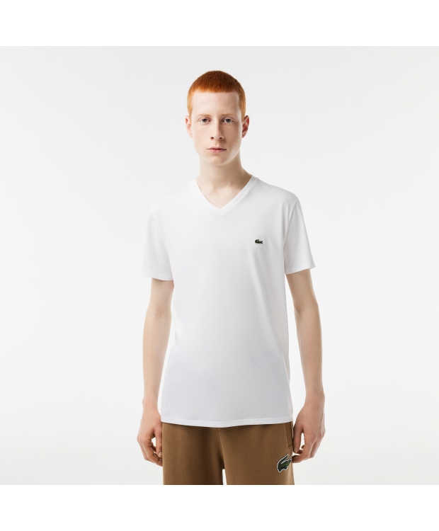 Billede af Lacoste Klassisk V-hals T-shirt i Hvid til Herre (Regular Fit)