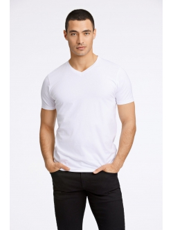 Lindbergh hvid T-shirt med V-hals – aktive størrelser XS, S, M, L, XL, XXL og XXXL