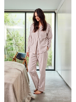 JBS of Denmark Women beige flannelskjorte med brune tern – aktive størrelser XS, S, L og XL