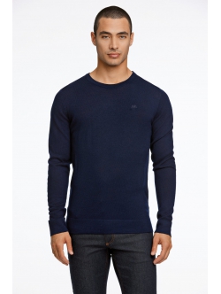 Lindbergh White navy striktrøje med 50% merinould – S, M, L, XL og 2XL