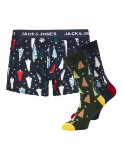 JACK & JONES gaveæske med julemotiv – farve ikke oplyst – boksershorts str. S og strømper i one-size