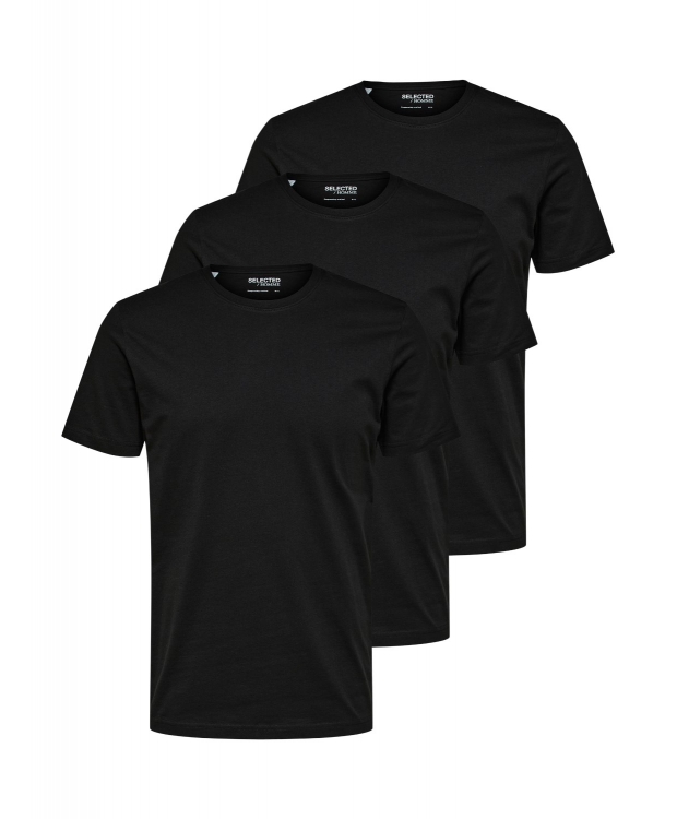 Billede af Selected 3pak økologisk bomulds t-shirts i sort med rund hals til herre