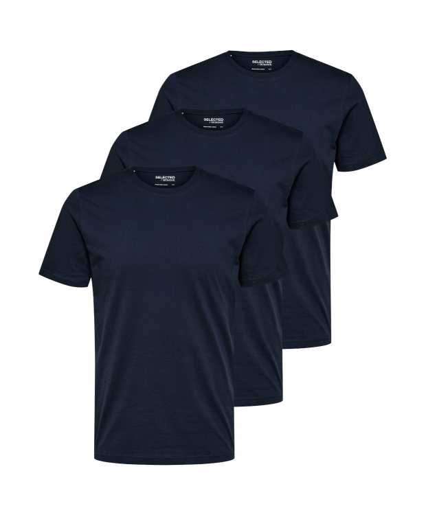 Billede af Selected 3pak økologisk bomulds t-shirts i navy med rund hals til herre