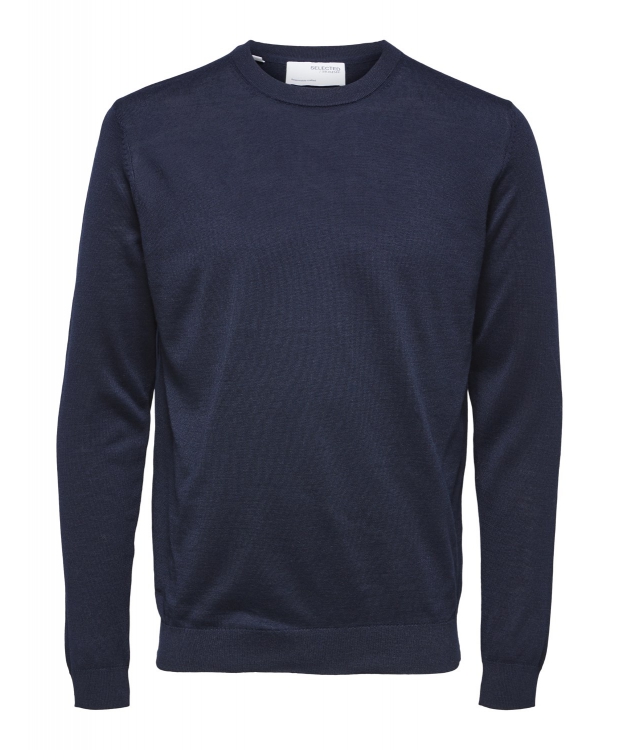 Se Selected sweatshirt i merinould i navy til herre hos Sokkeposten.dk