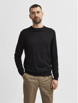 Selected sweatshirt i merinould i sort til herre