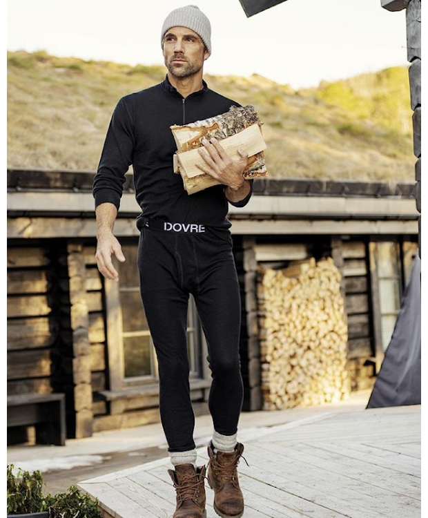 DOVRE Uld Long Johns Lange Underbukser i Sort til Herre - 100% Merinould