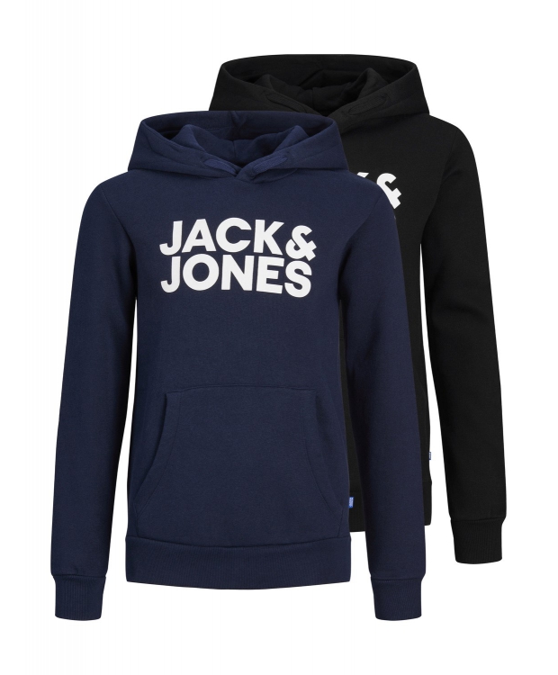 Jack & Jones Junior 2-pak hoodies i sort og navy til drenge