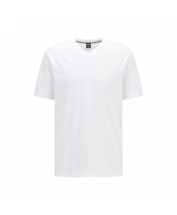 Billede af BOSS kortærmet merceriseret t-shirt med vhals i hvid til herre| Regular fit|