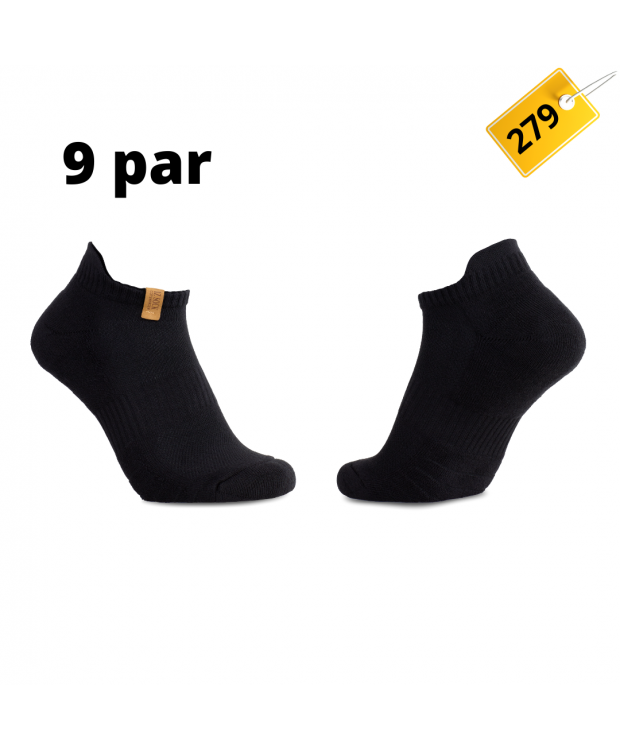 iZ Sock 9pak sports ankelstrømper i sort m.bomuld.