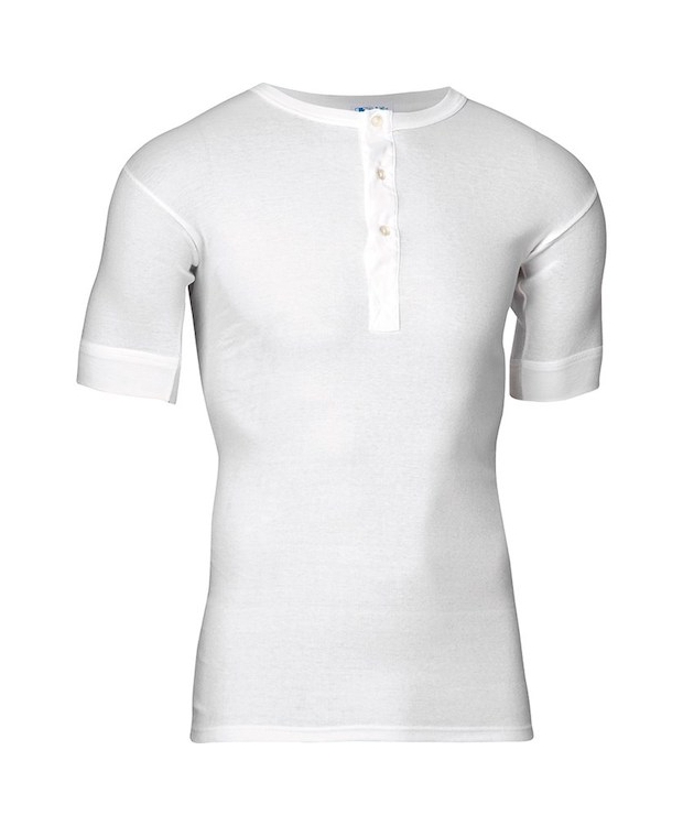 JBS halværmet bomulds t-shirt i hvid med knapper til herre