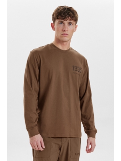 RESTERÖDS langærmet økologisk bomuld t-shirt m. print i brun til herre