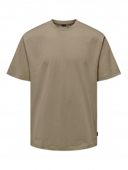 ONLY & SONS t-shirt i mørke beige til herre | Relaxed fit |