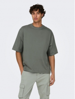ONLY & SONS t-shirt i beige til herre | Oversized fit |