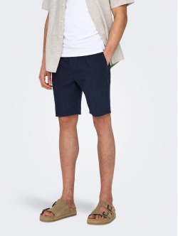 ONLY & SONS shorts i bomuld-hør blanding i navy til herre