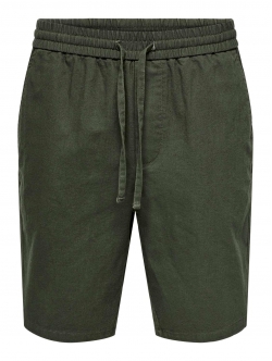 ONLY & SONS shorts i bomuld-hør blanding i mørkegrøn til herre