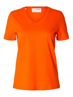 Selected klassisk t-shirt med v-hals i orangeade til kvinder