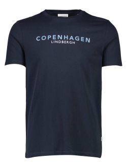 Lindbergh O-Neck T-shirt i navy m. logo til herre