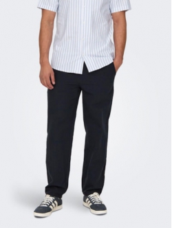 ONLY & SONS Hørbukser Loose Fit i dark navy til herre