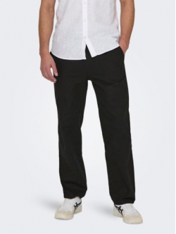ONLY & SONS Hørbukser Loose Fit i sort til herre
