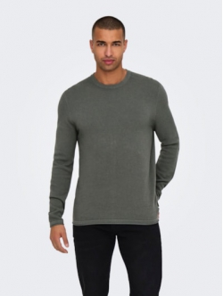 ONLY & SONS langærmet striktrøje i Castor Gray Melange til herre