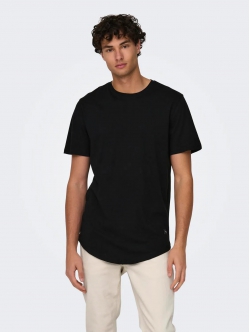 ONLY & SONS lang t-shirt i sort til herre