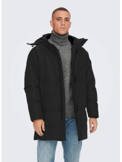 Only & Sons Lang Pufferjakke i sort til herre