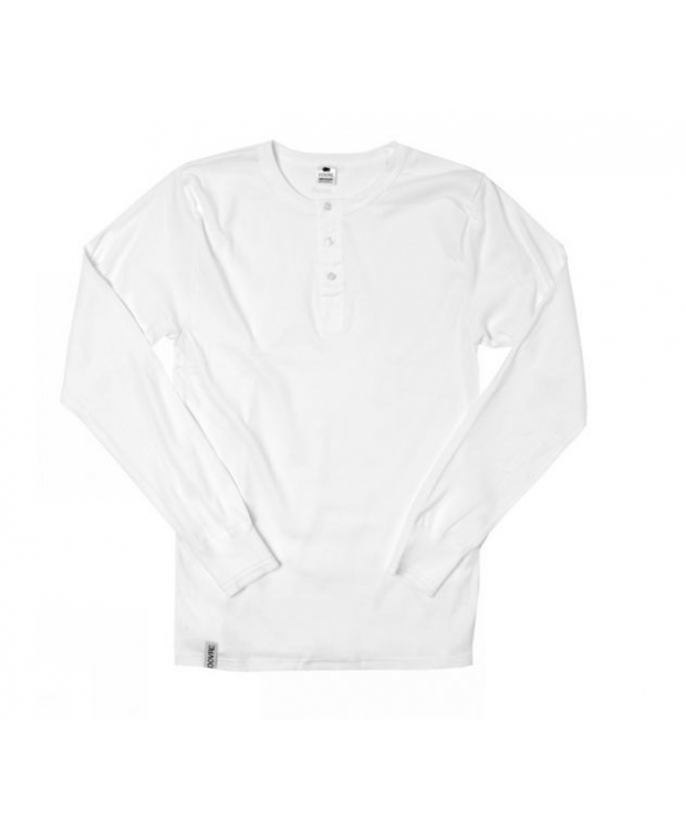 Billede af Dovre langærmet bomulds t-shirt i hvid med knapper til herre