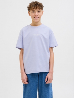 Jack & Jones Junior T-shirt i Cosmic Sky med tekst print til drenge