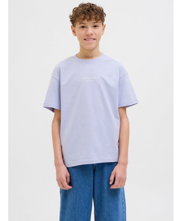 Jack & Jones Junior T-shirt i Cosmic Sky med tekst print til drenge