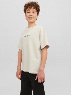 Jack & Jones Junior T-shirt i moonbeam med tekst print til drenge