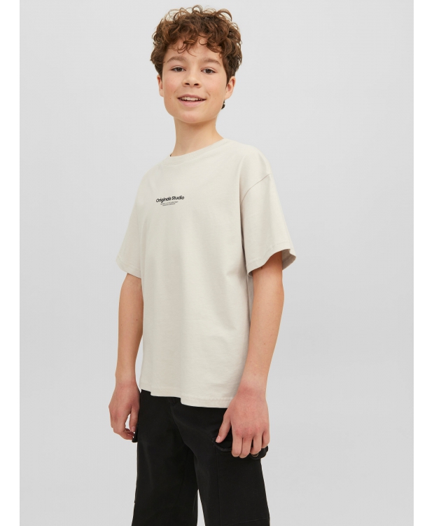 Jack & Jones Junior T-shirt i moonbeam med tekst print til drenge