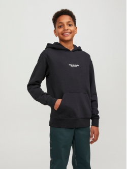 Jack & Jones Junior hoodie i sort med tekst print til drenge