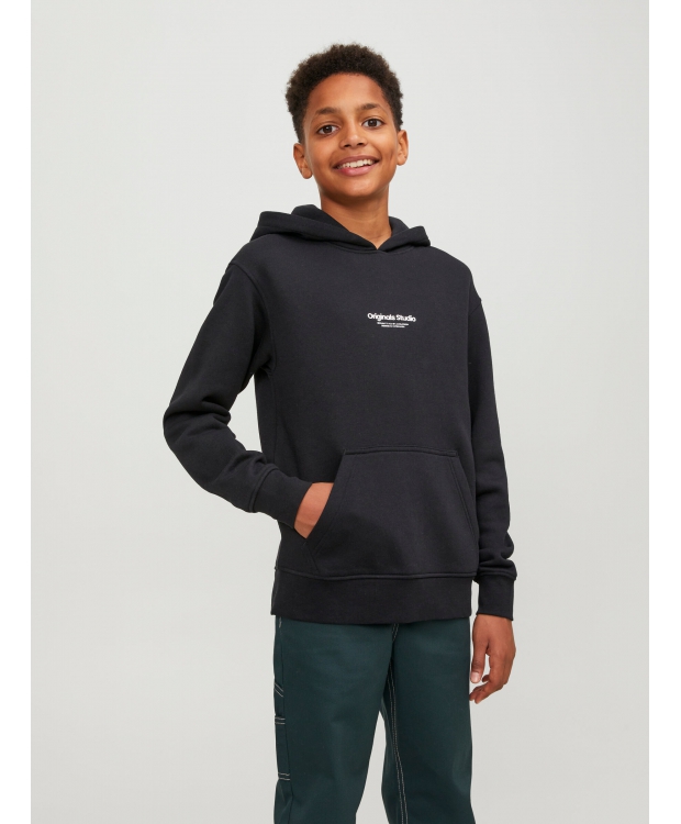 Jack & Jones Junior hoodie i sort med tekst print til drenge