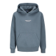 Jack & Jones Junior hoodie i Stormy blå med tekst print til drenge