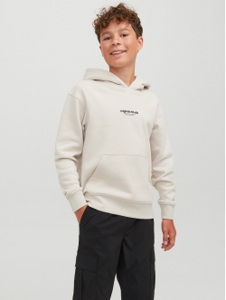 Jack & Jones Junior hoodie i Moonbeam med tekst print til drenge