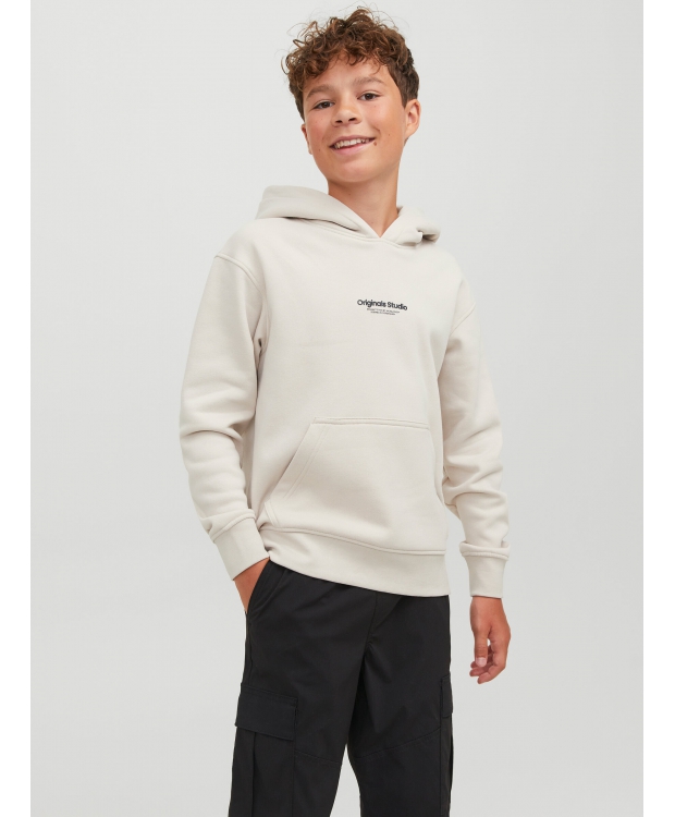 Jack & Jones Junior hoodie i Moonbeam med tekst print til drenge