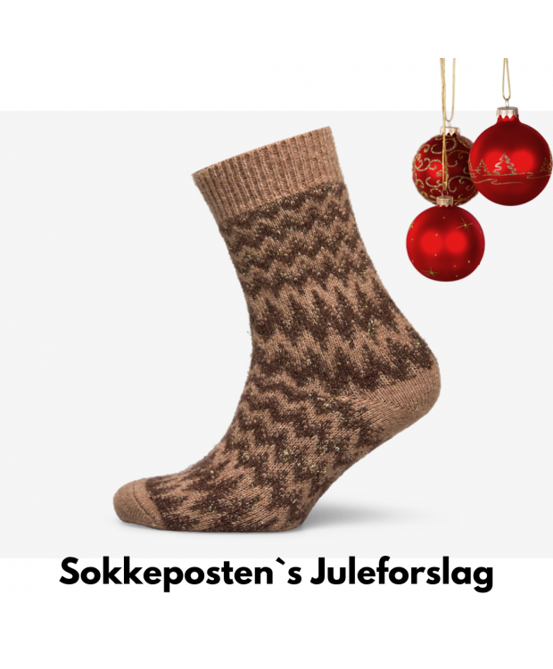 Billede af Decoy hyggestrømper i brun med glimmer og mohair til kvinder hos Sokkeposten.dk
