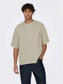 ONLY & SONS t-shirt i beige til herre | Oversized fit |