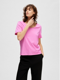 Selected klassisk t-shirt med v-hals i cyclamen til kvinder