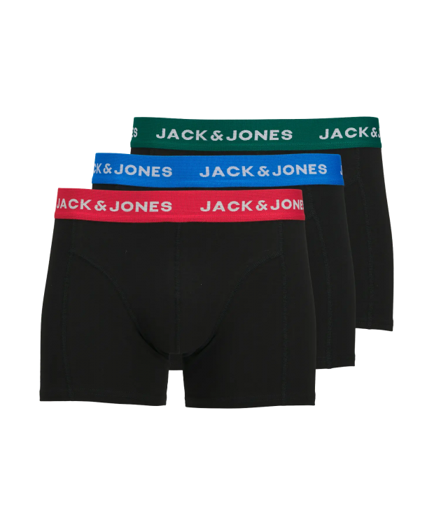 Jack & Jones 3pak boksershorts i sort med farvet linning til herre