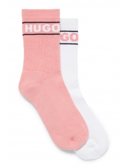 HUGO 2pak bomuldsstrømper i lyserød med logo til kvinder
