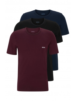 BOSS 3pak t-shirts med økologisk bomuld i sort, navy og bordeauxrød til herre.