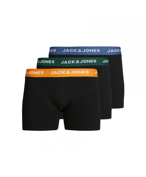 Jack & Jones Junior 3-pak boksershorts i sort med farvet linning til drenge