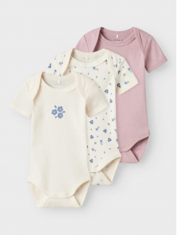 Name It 3pak Bodystocking i lyserød og hvid med blomster til baby