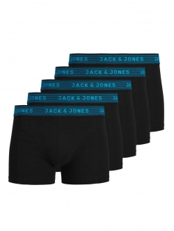 Jack & Jones 5pak sort boksershorts med blå linning til herre