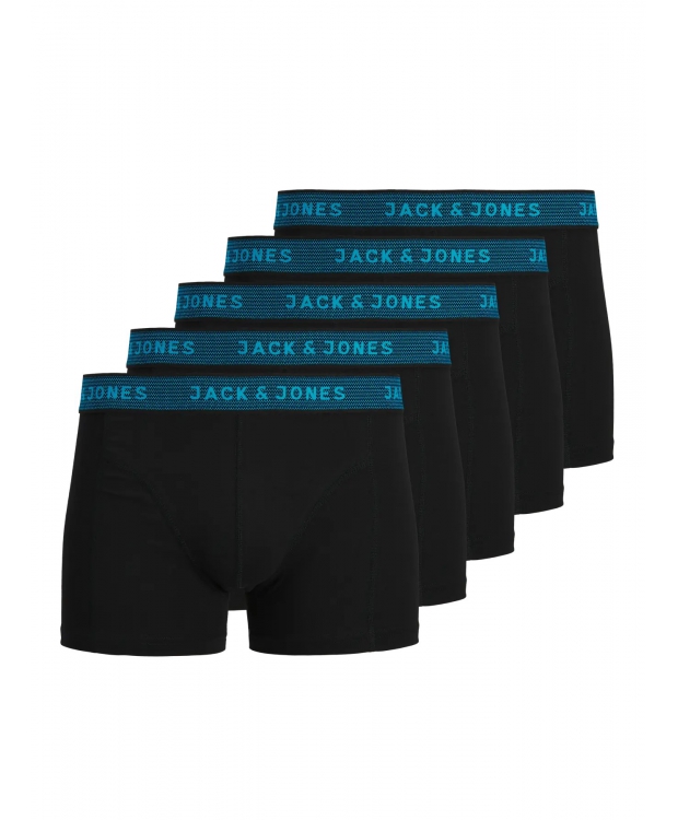 Jack & Jones 5pak sort boksershorts med blå linning til herre