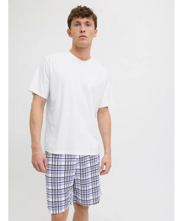 Jack & Jones loungesæt med t-shirt & shorts i hvid til herre.