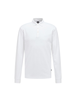 BOSS langærmet poloshirt med økologisk bomuld i hvid til herre