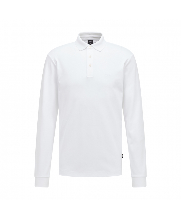 BOSS langærmet poloshirt med økologisk bomuld i hvid til herre